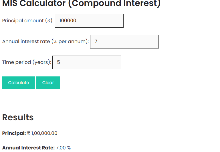 MIS Calculator | Monthly Income Scheme Calculator 2 Screenshot 2025 10 26 180044