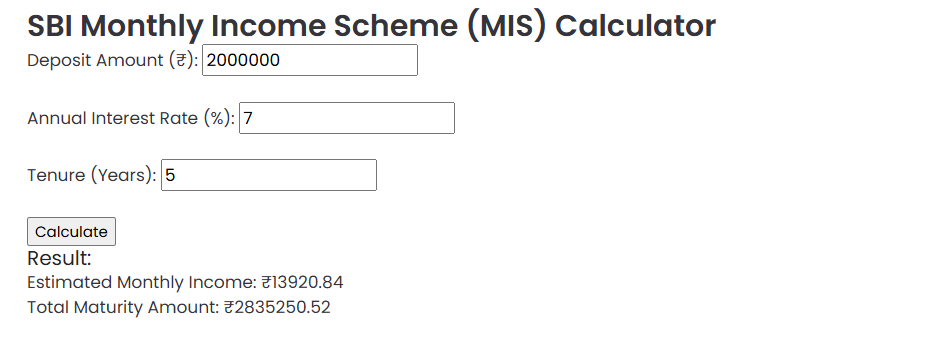 SBI MIS Calculator | SBI Monthly Income Scheme Calculator 2 SBI MIS Calculator