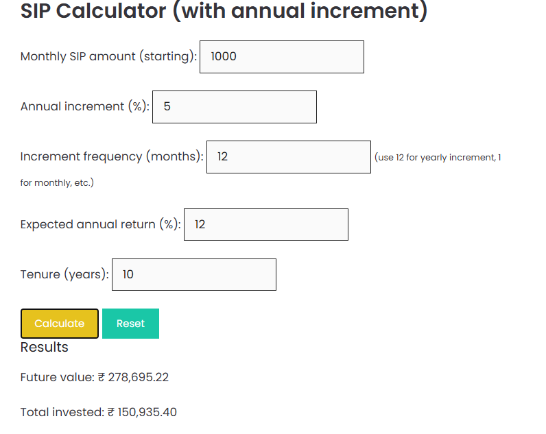 SIP Calculator With Increment Easy & Qucik Web Calculator 1 image