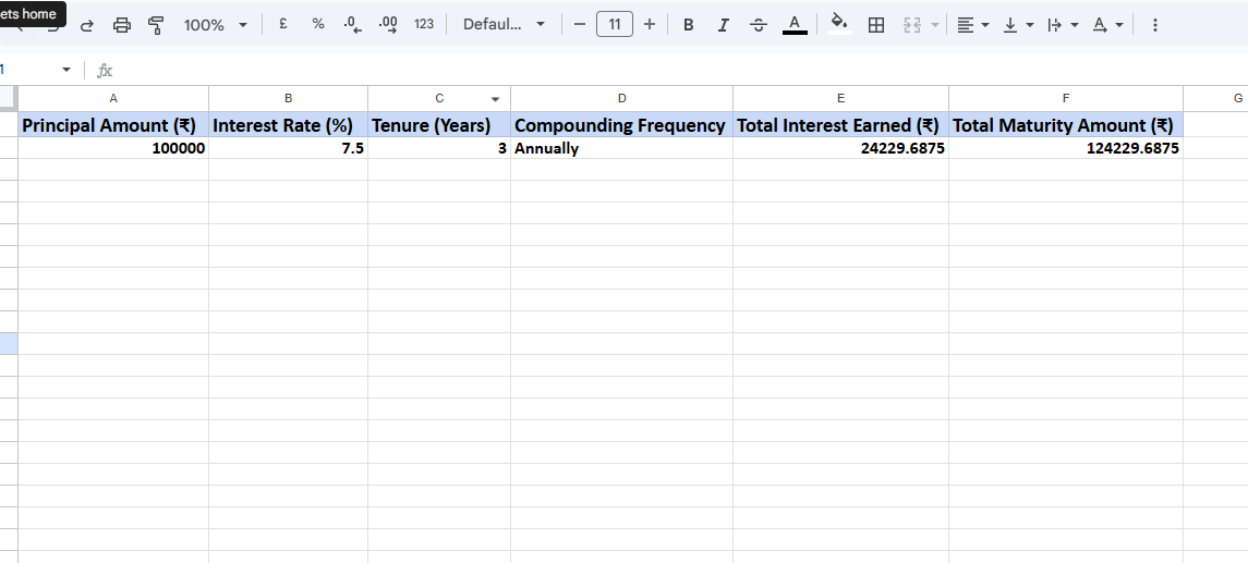 Fixed Deposit Excel Sheet